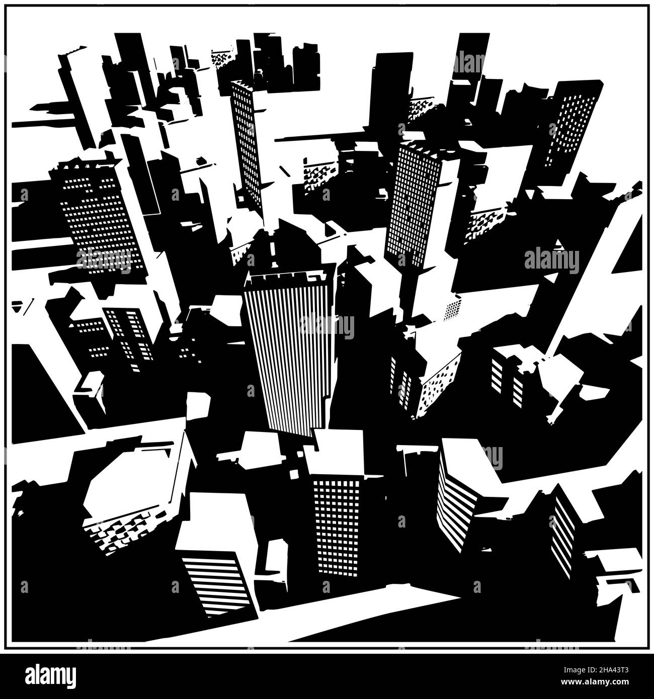 Stylized vector illustration of bird's eye view of the big city Stock Vector