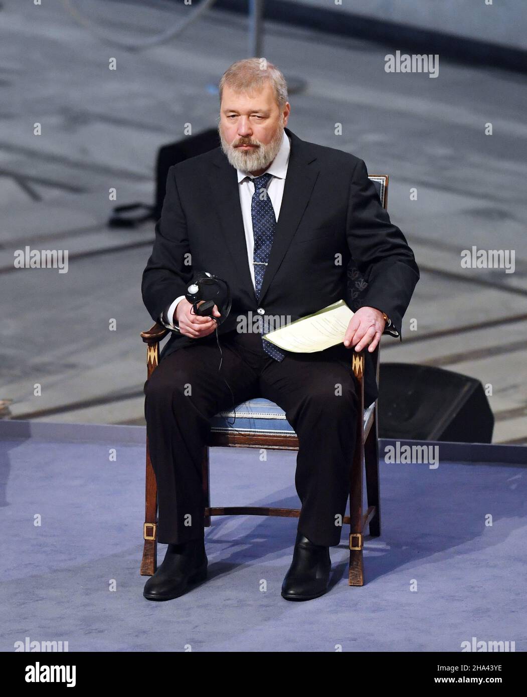 Oslo, Norway. 10th Dec, 2021. Nobel Peace Prize laureates Russian journalist Dmitry Muratov attends the Nobel Peace Prize Award Ceremony at City Hall in Oslo on December 10, 2021. Photo by Rune Hellestad/ Credit: UPI/Alamy Live News Stock Photo
