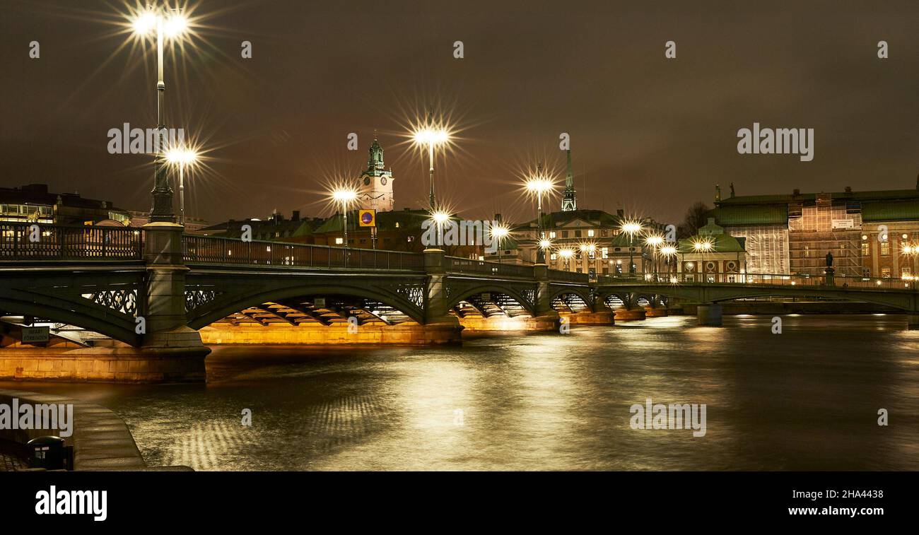 Stockholm City at night- waterfront Stock Photo