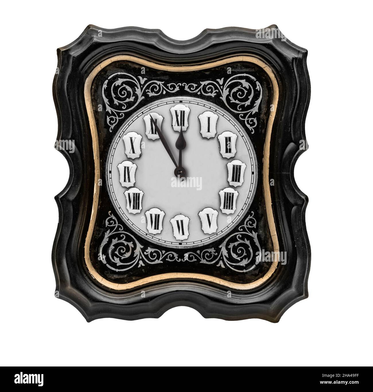 old antique frame clock made of wood with dial Stock Photo Alamy