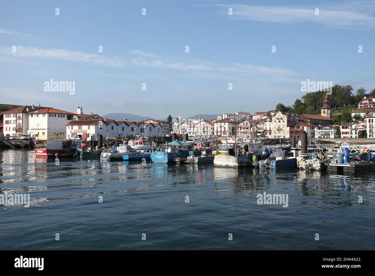 Ciboure ( Maurice Ravel birthplace) on the other side of  St Jean de Luz harbour, Pays Basque, France. Stock Photo