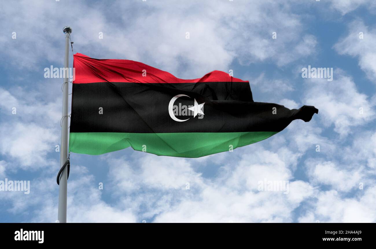 Libya flag - realistic waving fabric flag Stock Photo - Alamy