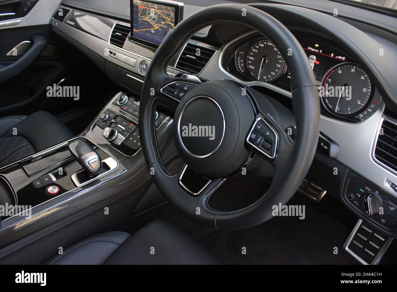View of the interior of a modern automobile showing the dashboard. Car ...