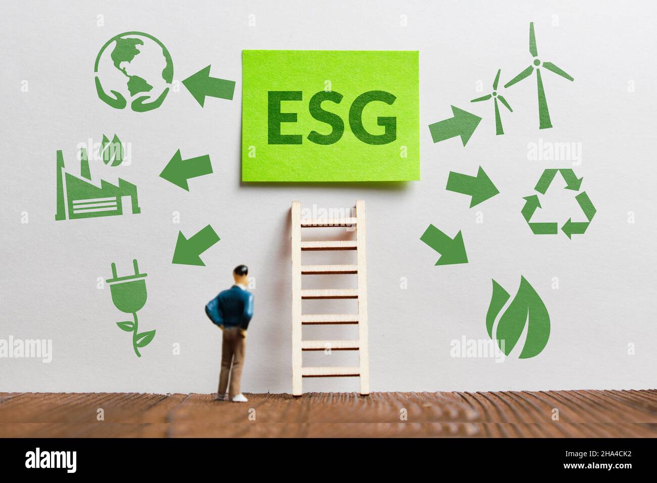 ESG or environmental social governance. Concept of developing a nature conservation investment plan. Stock Photo