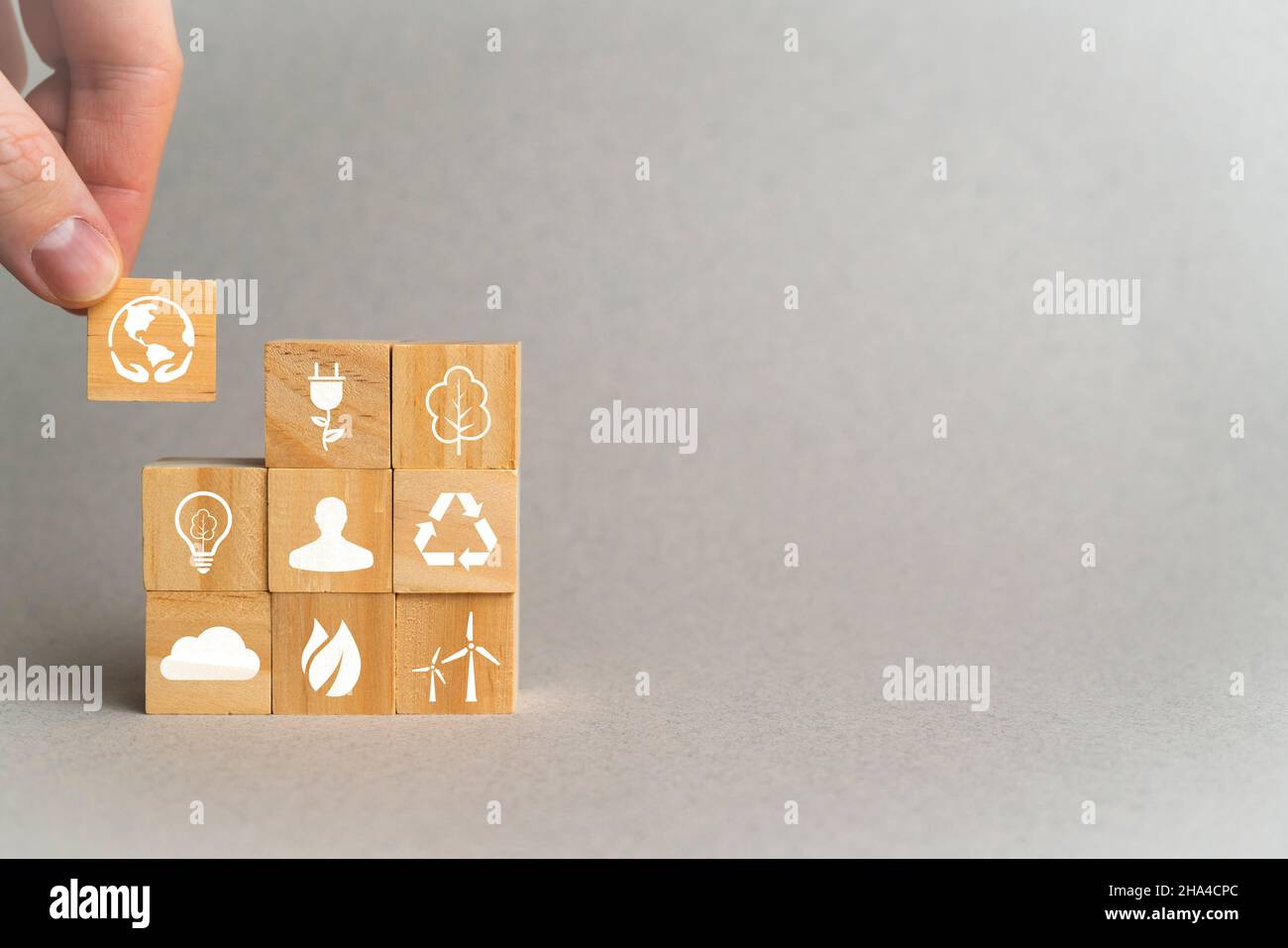 The concept of caring for nature by using ecologically clean energy with copy space. Stock Photo