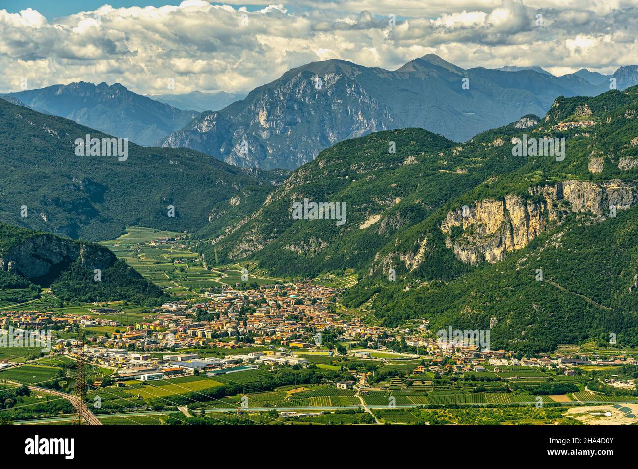 The municipality of Mori occupies the southern part of Vallagarina, the last stretch in the mountains of the valley crossed by the Adige river. Mori Stock Photo