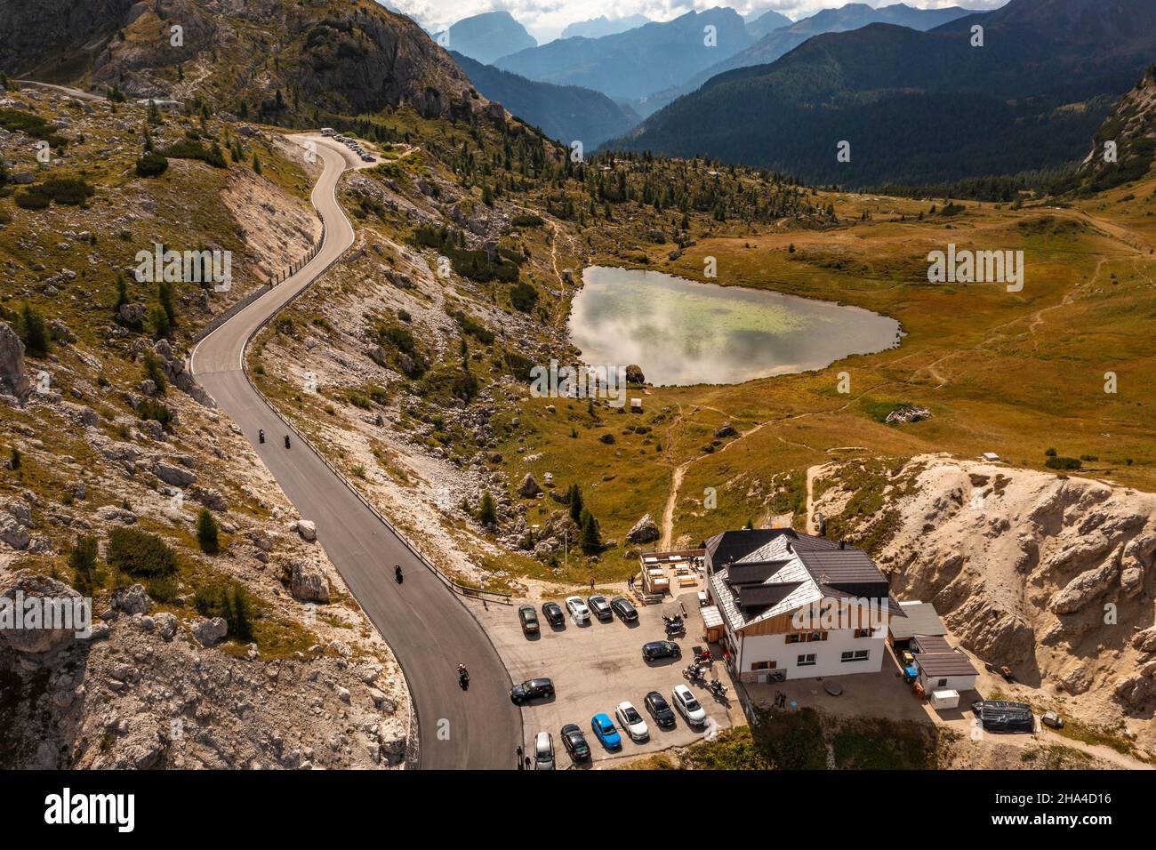 Aerial view of Rifugio Passo Valparola in Italy Stock Photo - Alamy