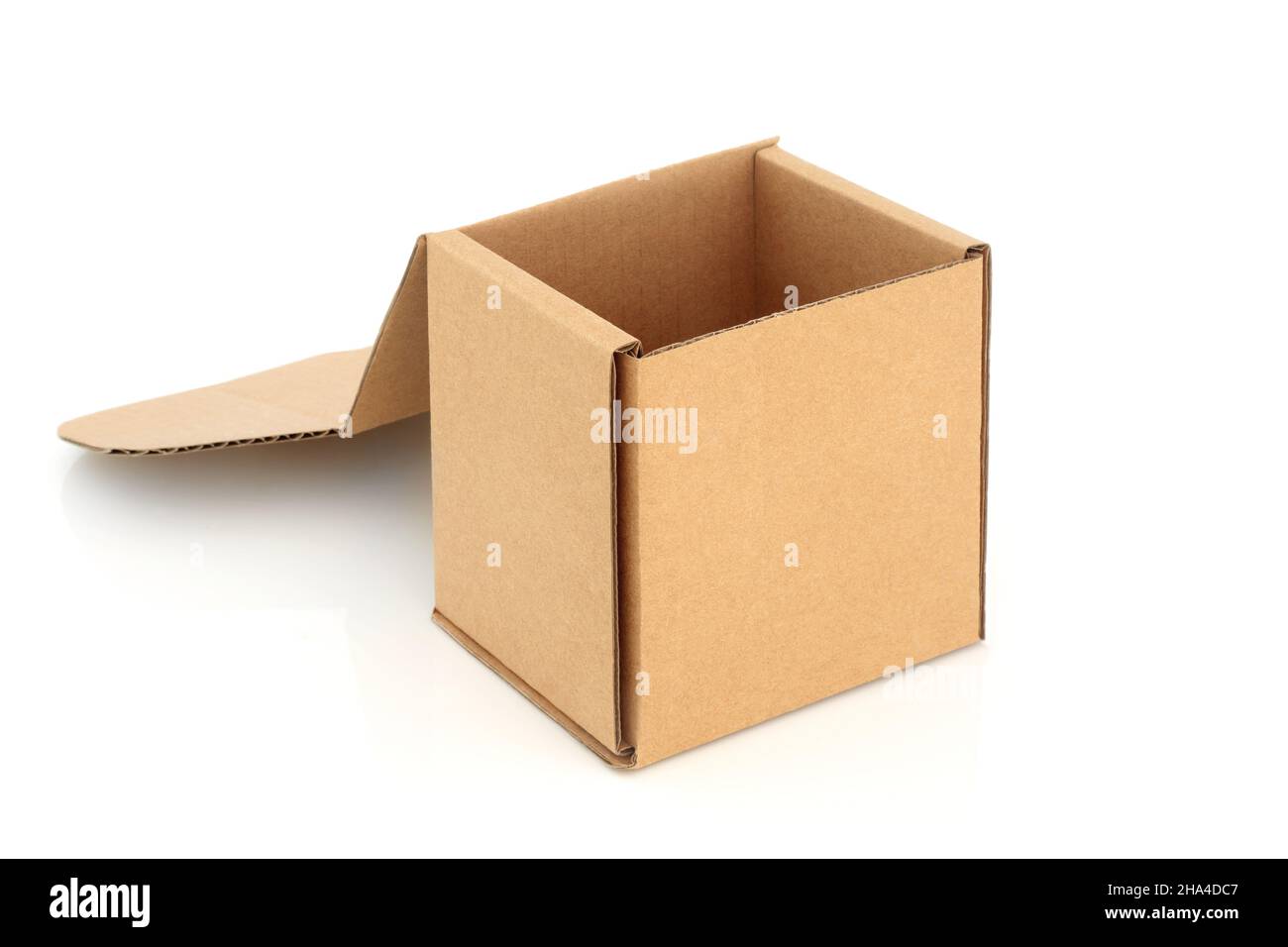 Cardboard box cube shaped container with lid open on white background.  Recycled eco friendly packaging, design element. Copy space Stock Photo -  Alamy