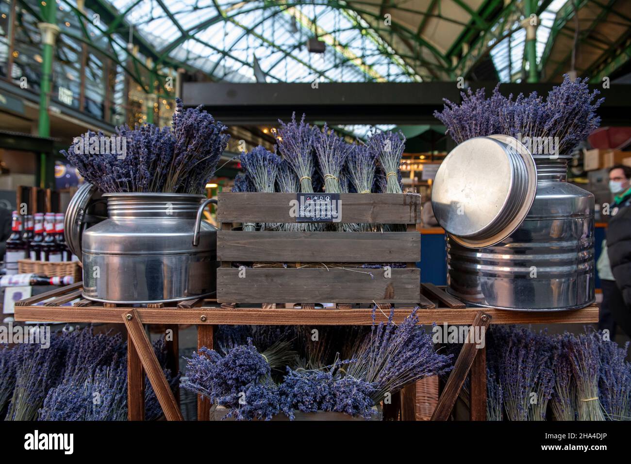 A stall selling dried lavender bunched at Borough Market in December 2021 Stock Photo