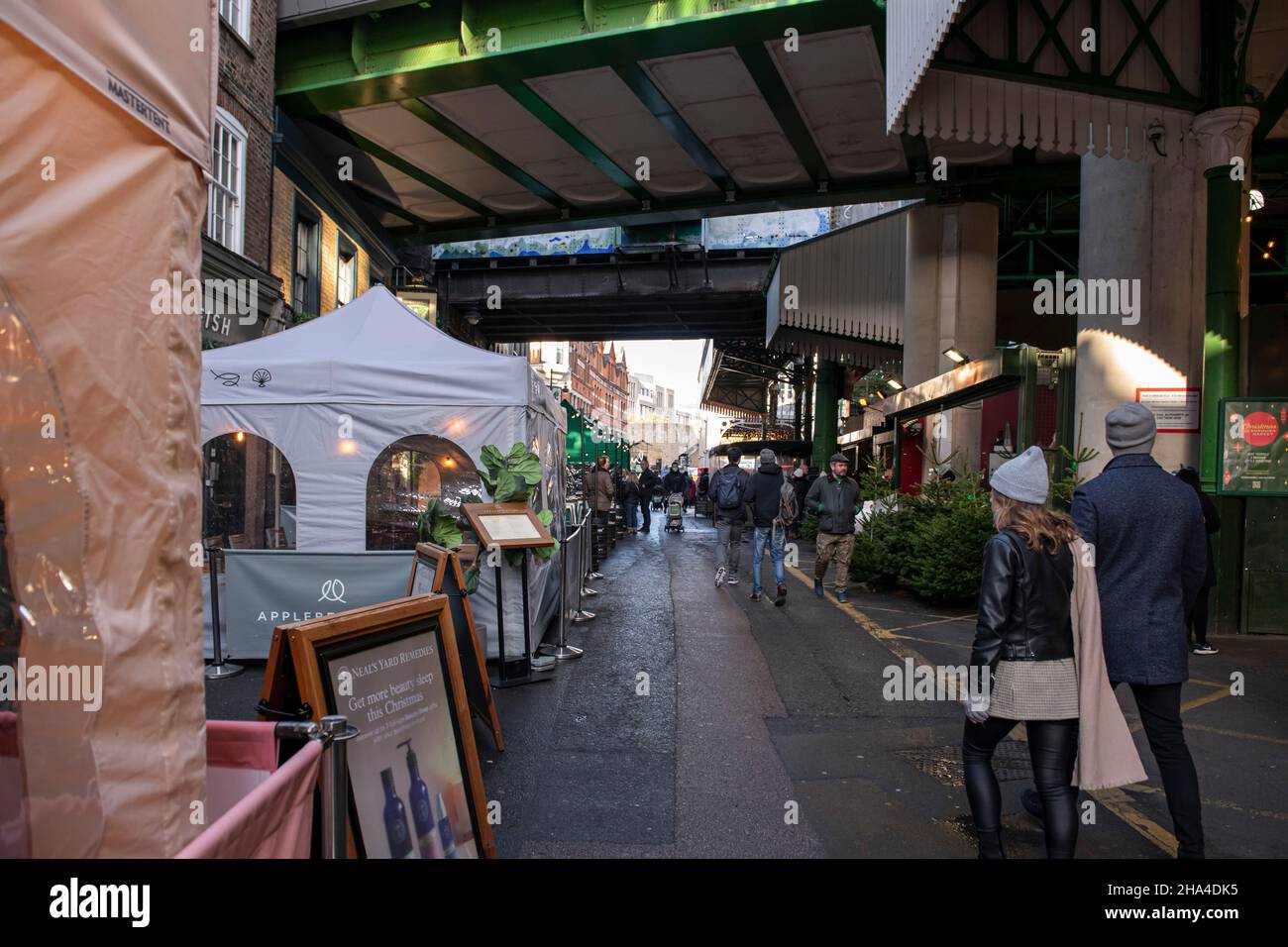 Christmas trees for sale at Borough Market in December 2021 Stock Photo