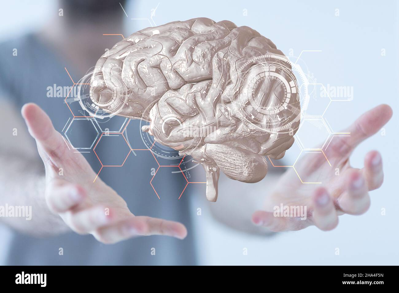 3D rendering white human brain icon floating on man's hand - Artificial ...