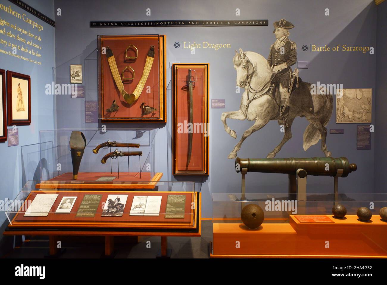 Exhibition of the British Light Dragoons in the Museum of Washington's Headquarters in Morristown National Historical Park.Morristown.New Jersey.USA Stock Photo