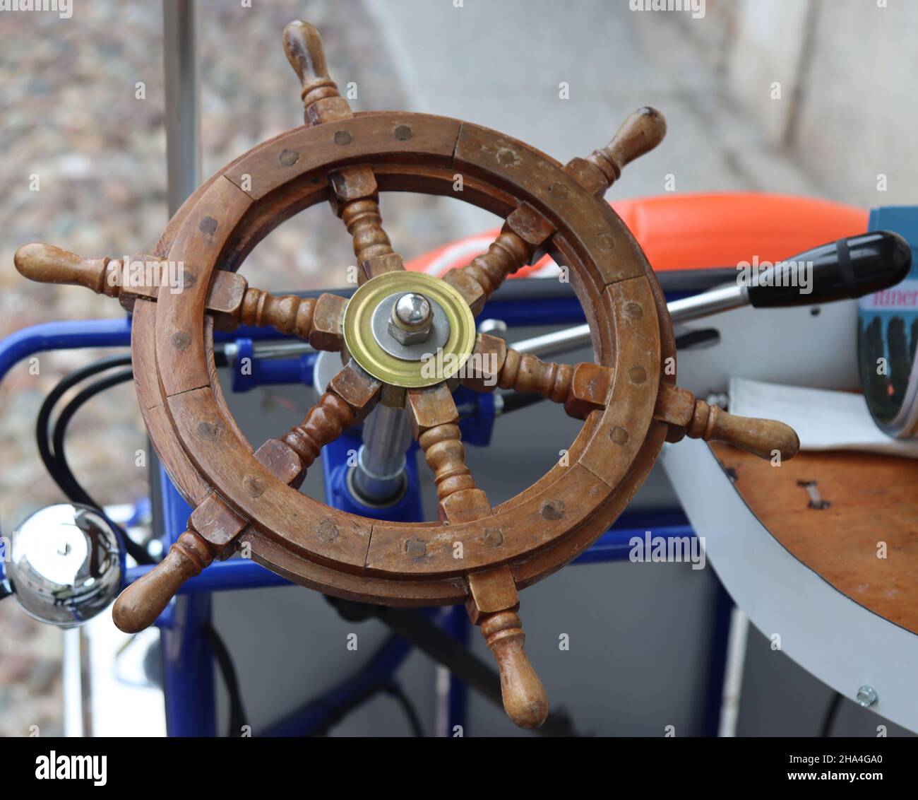 Closeup shot of a wooden boat rudder on a sailing ship Stock Photo - Alamy
