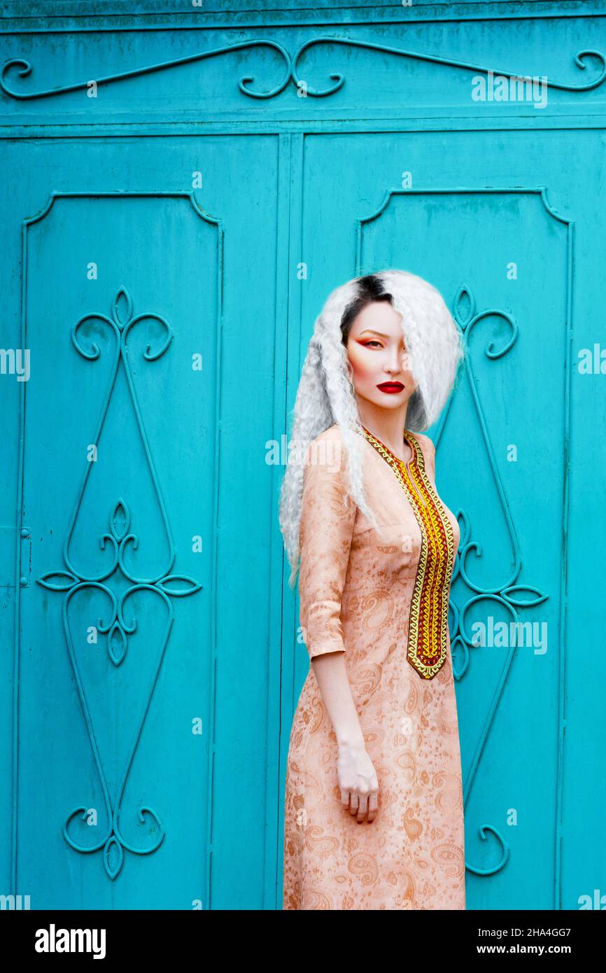 Turkmen Girl in Turkmen Dress Stock Photo