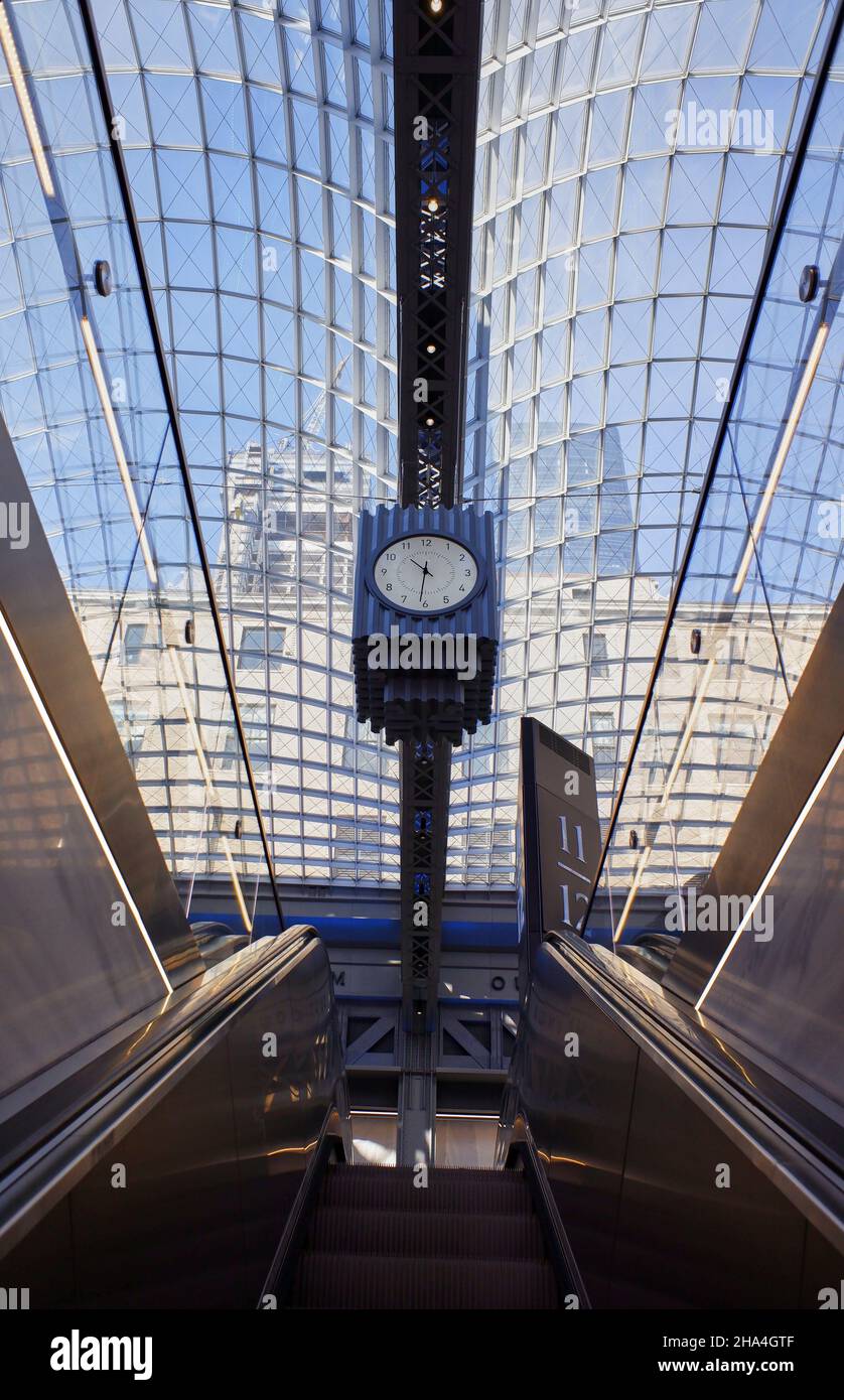 Headhouse Clock and skylight of Moynihan Train Hall at Penn Station