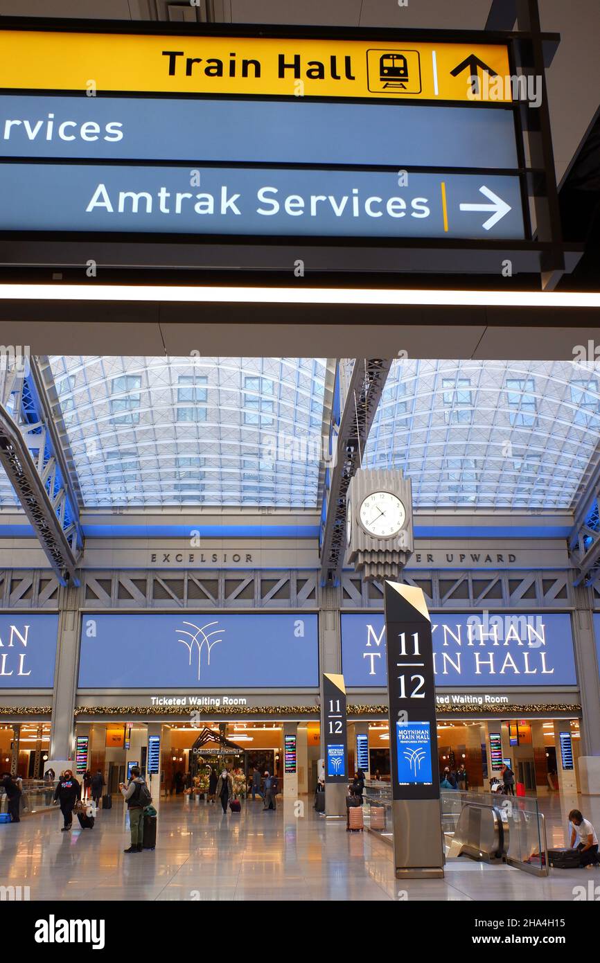 Interior view of Moynihan Train Hall at Penn Station.Midtown Manhattan.New York City.USA Stock Photo