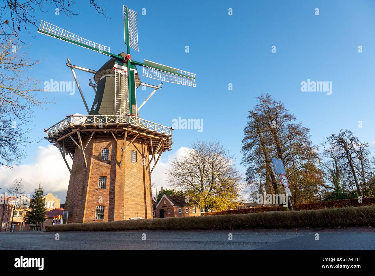 View of the Papenburg mill on a sunny sunset Stock Photo