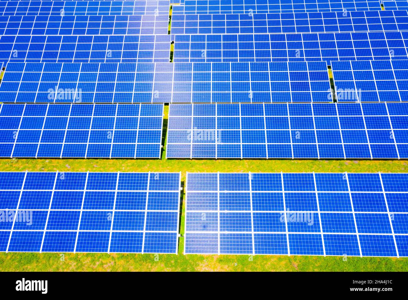 Renewable Energy and Sustainable Development / Park of Photovoltaic Solar Panels . Aerial view of Solar panels Photovoltaic systems industrial landsca Stock Photo