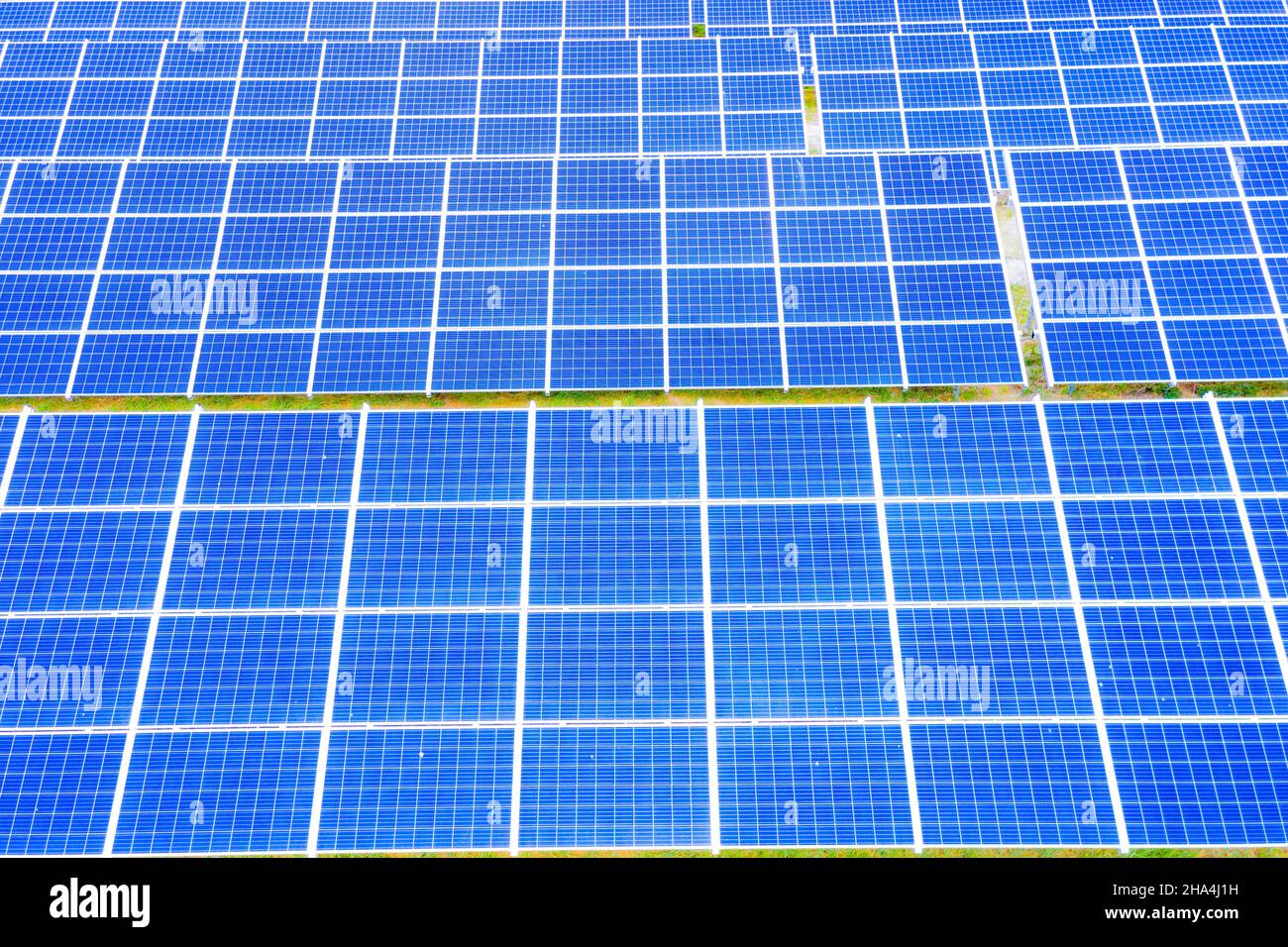 Renewable Energy and Sustainable Development / Park of Photovoltaic Solar Panels . Aerial view of Solar panels Photovoltaic systems industrial landsca Stock Photo