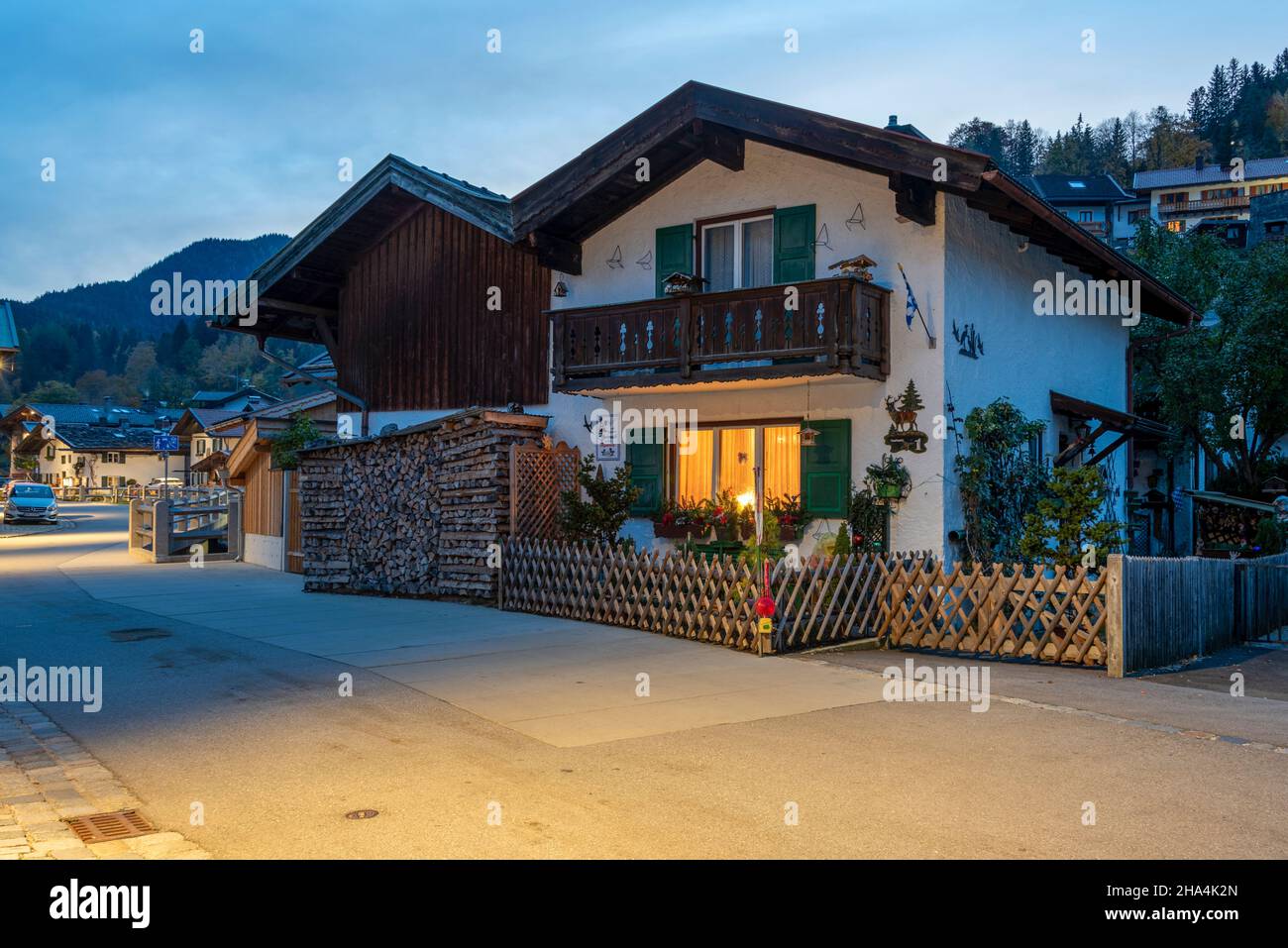 traditional residential house at dusk,mittenwald,upper bavaria,bavaria,germany Stock Photo Alamy