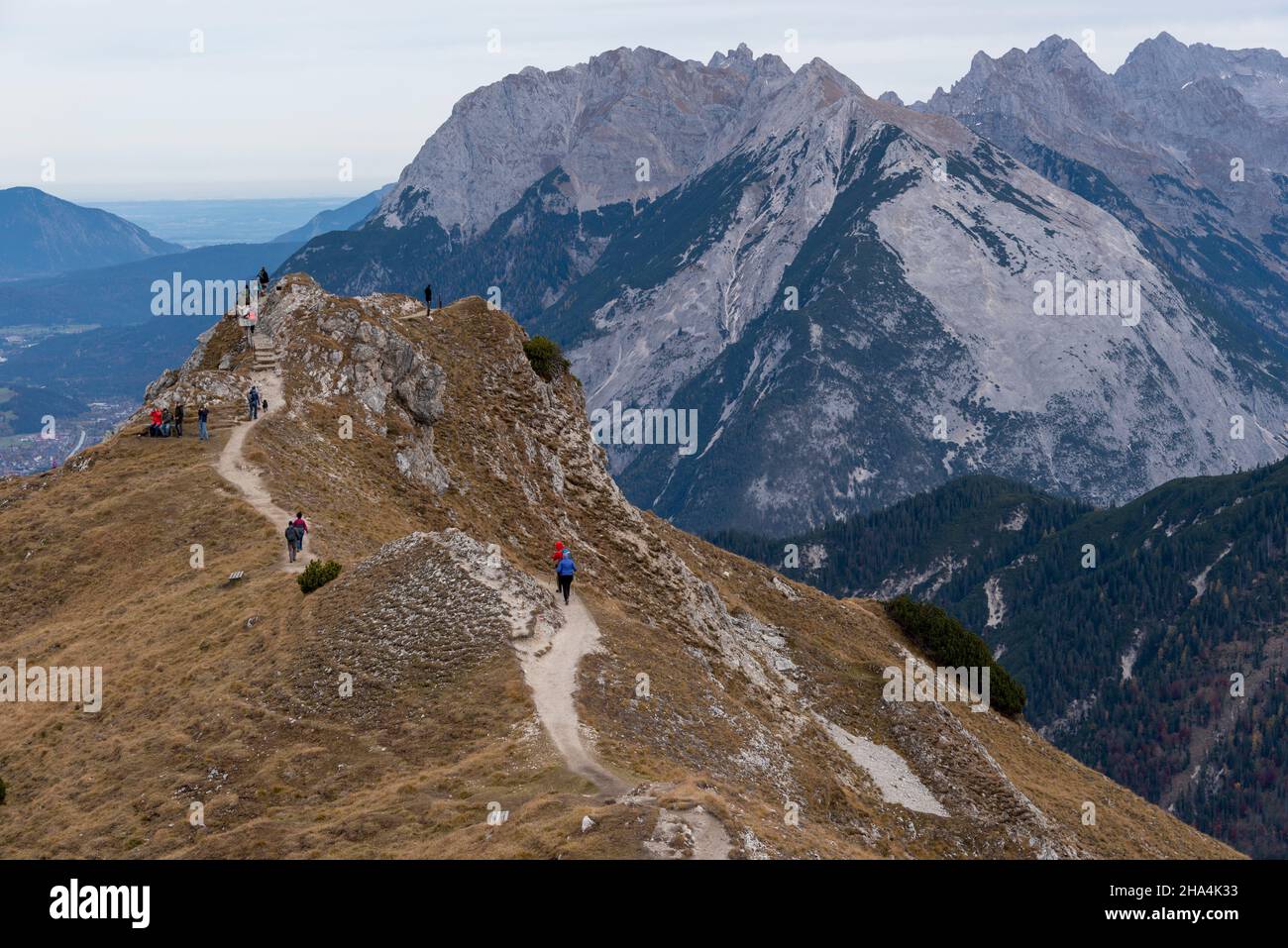 seefelder joch with hikers,alps,seefeld,tyrol,austria Stock Photo