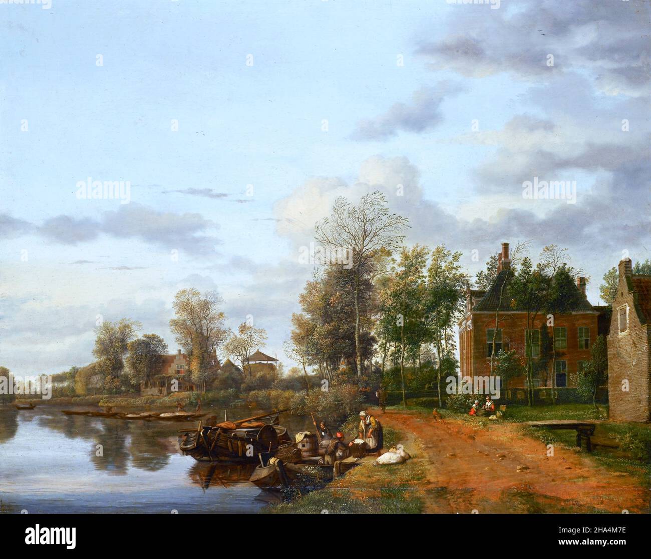 Country House on the Vliet near Delft by Jan van der Heyden (1637-1712), oil on panel, 1665 Stock Photo