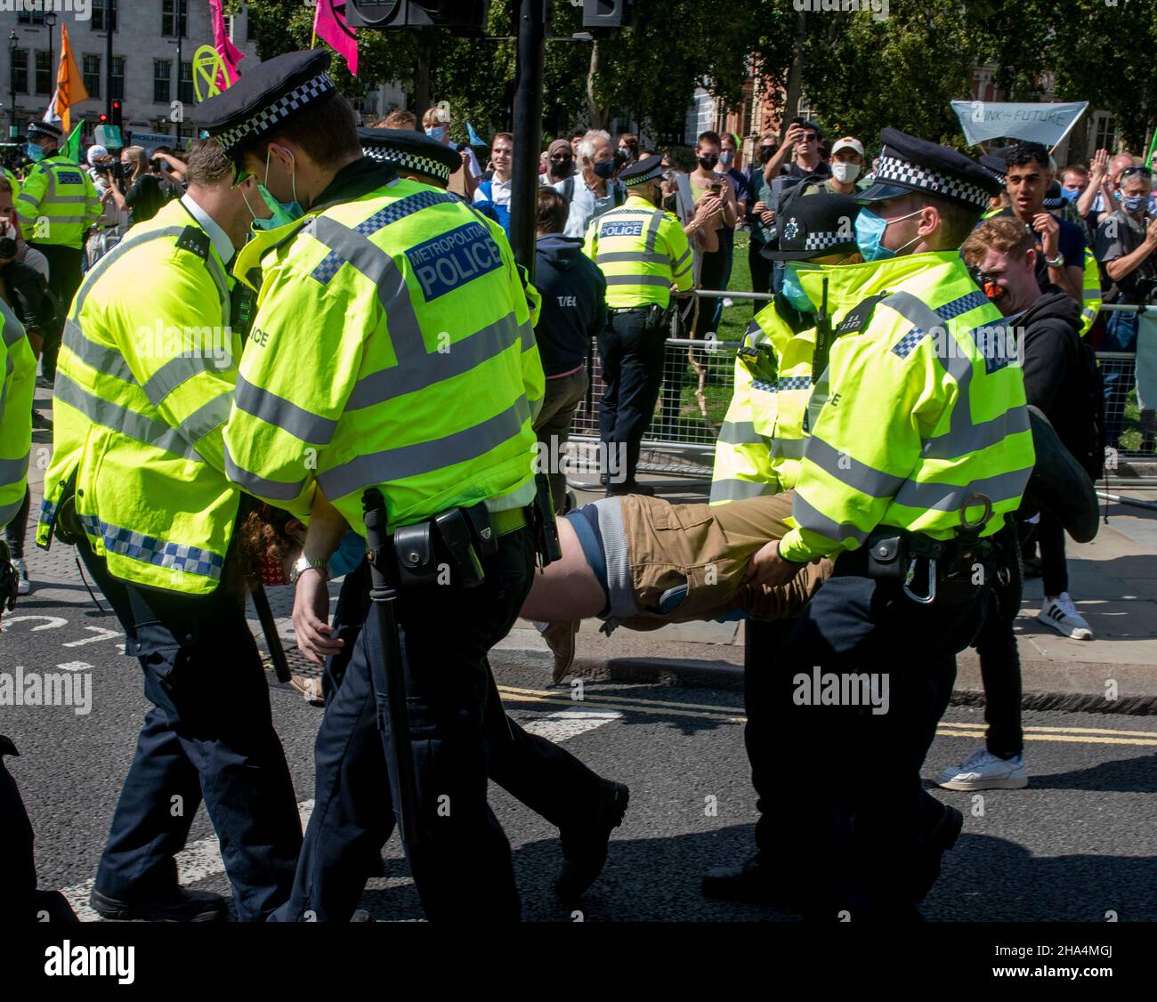Police Arrest Extinction Rebellion Protester At The Demonstration In Parliament Square Stock 9389