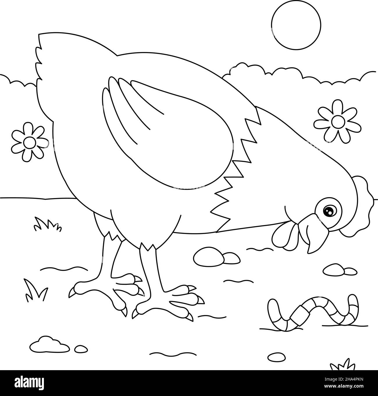 Chicken Coloring Page For Kids Fun Chick Hen Vector, Fun, Chick, Hen PNG and Vec