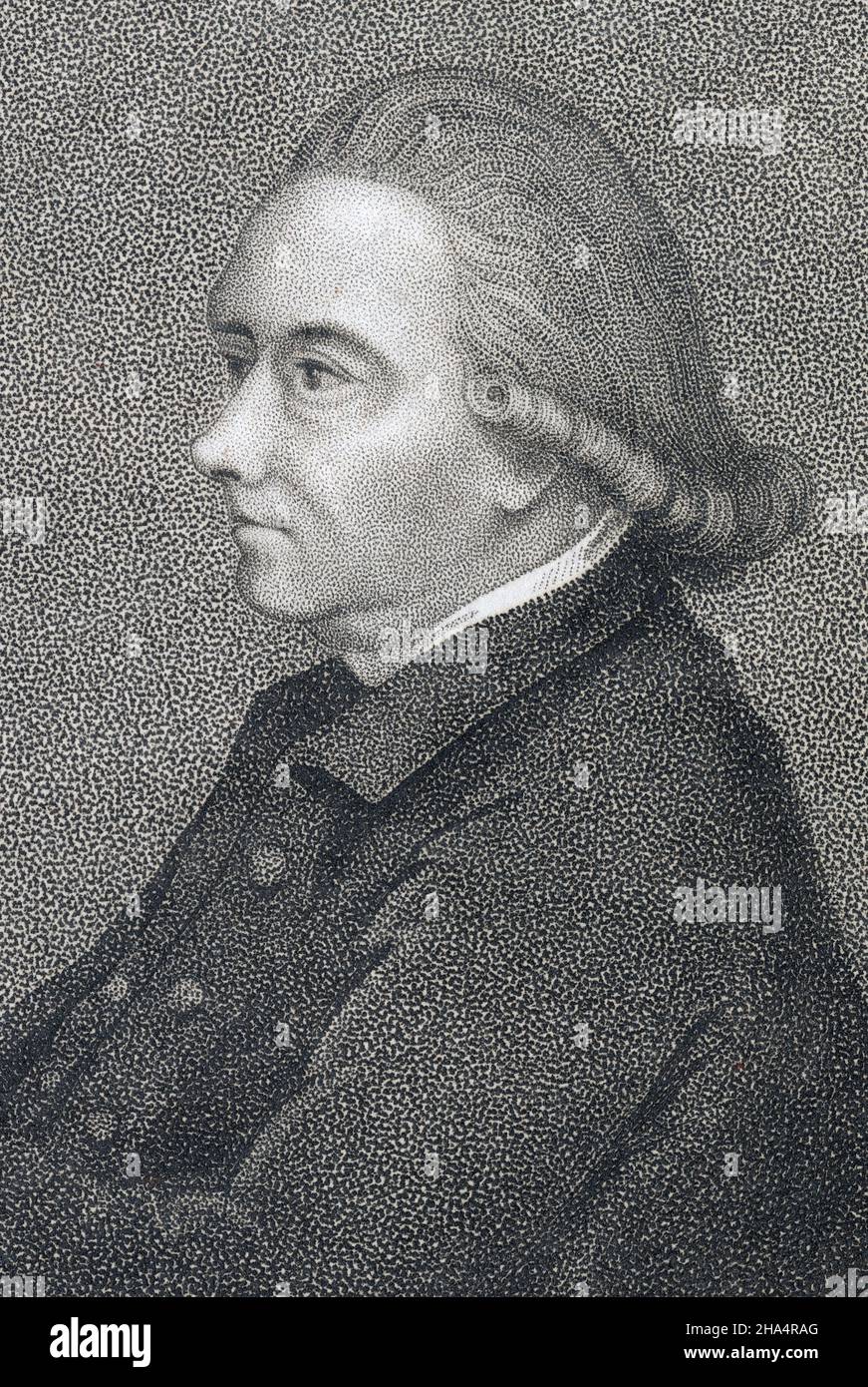 Antique 1815 engraving of William Mason. William Mason (1724-1797) was an English poet, divine, amateur draughtsman, author, editor and gardener. SOURCE: ORIGINAL ENGRAVING Stock Photo