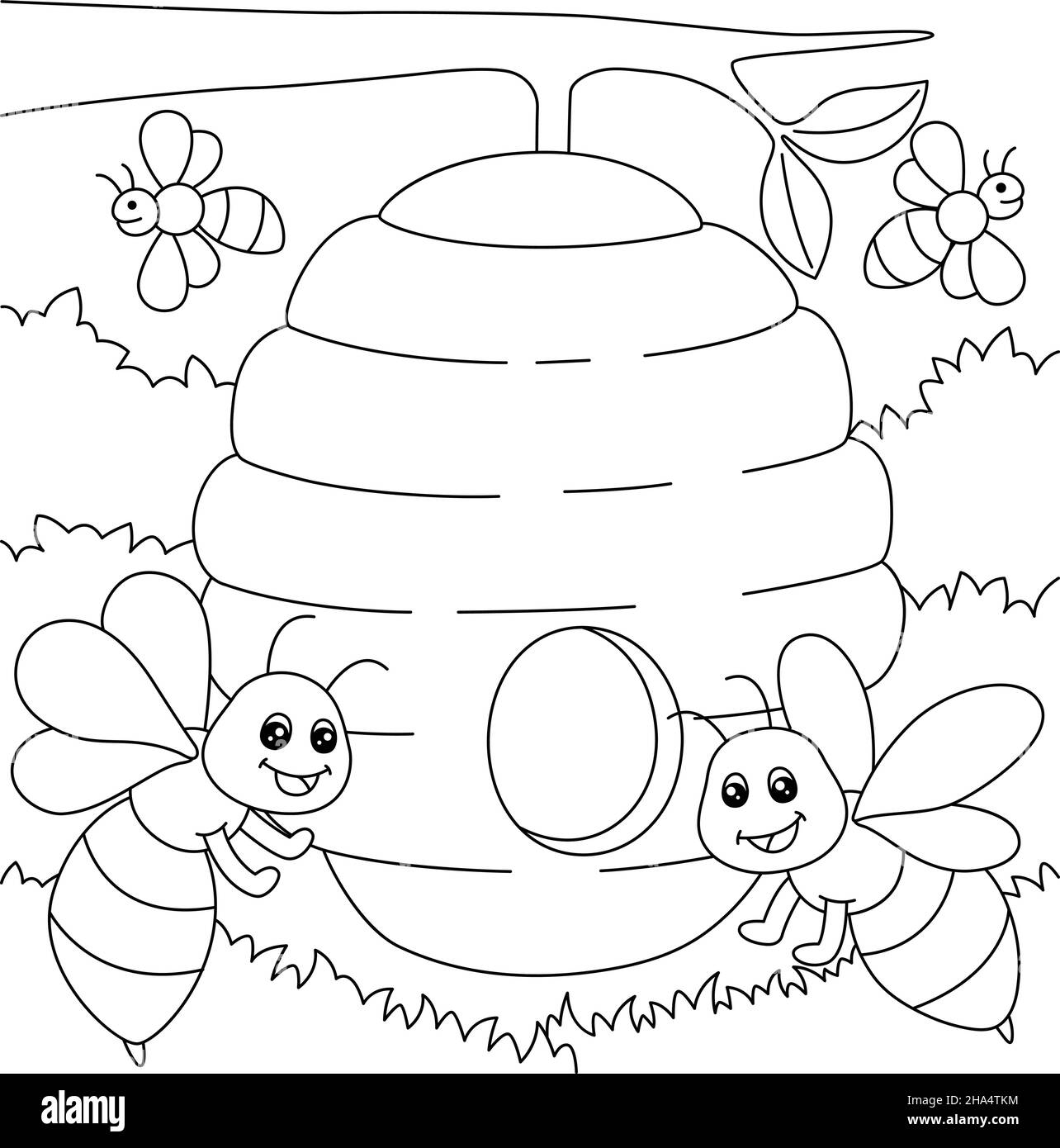 Bees Coloring Page for Kids Stock Vector Image & Art - Alamy