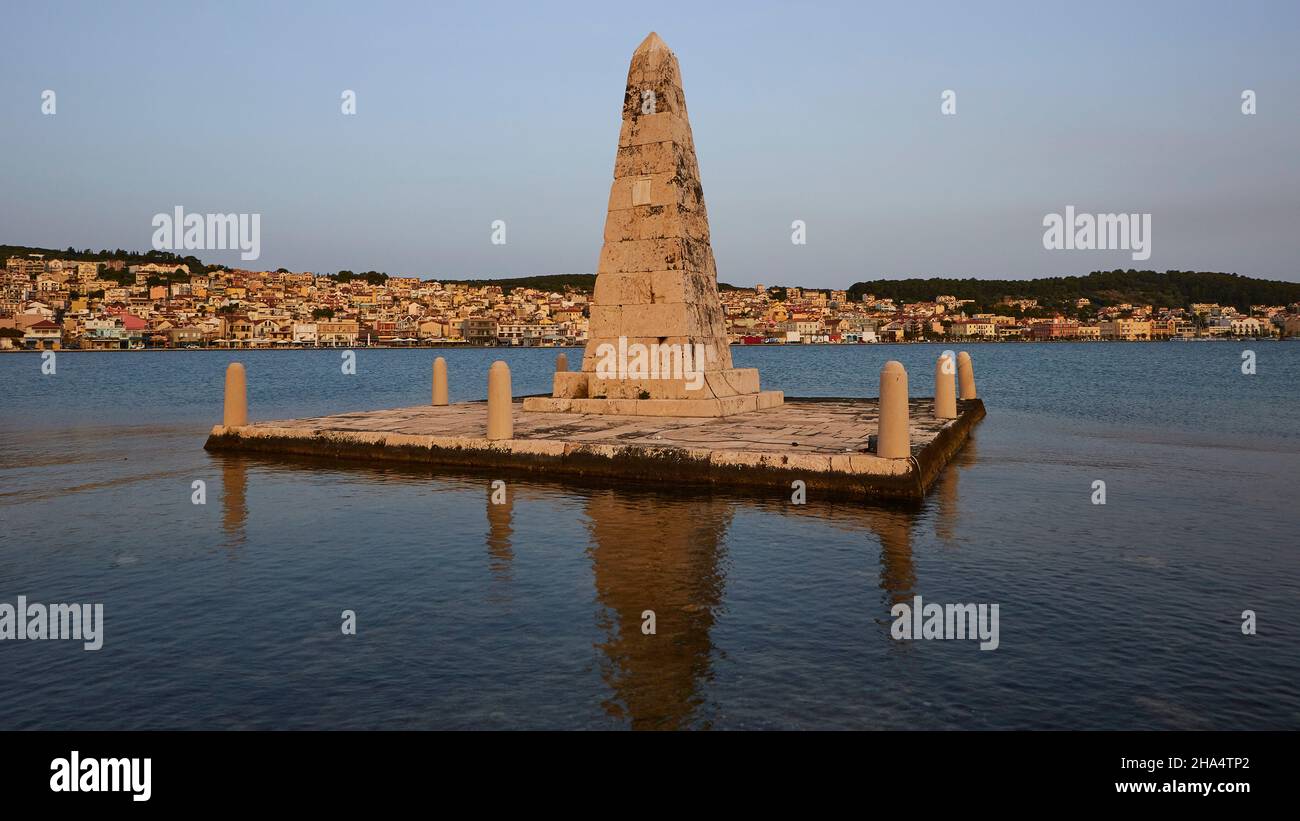 greece,greek islands,ionian islands,kefalonia,argostoli,capital of kefalonia,argostoli bay,obelisk Stock Photo
