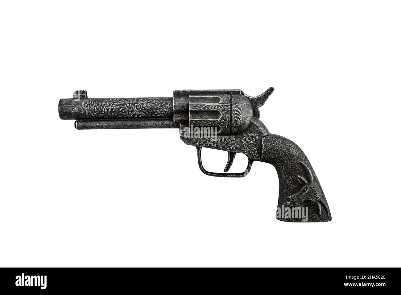Old black revolver gun isolated on white background with clipping path Stock Photo