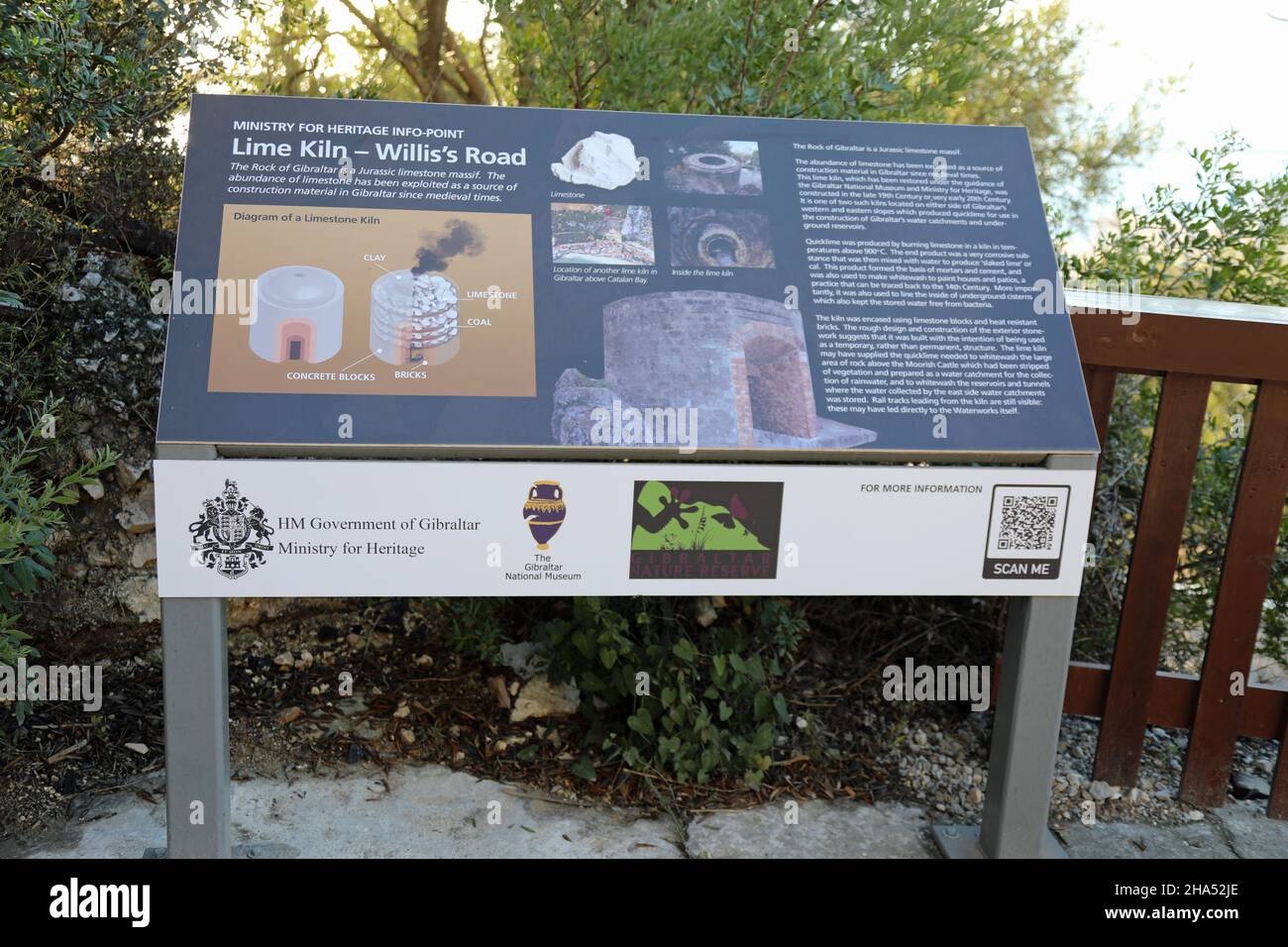 Ministry for Heritage information board at Gibraltar lime kiln Stock Photo Alamy