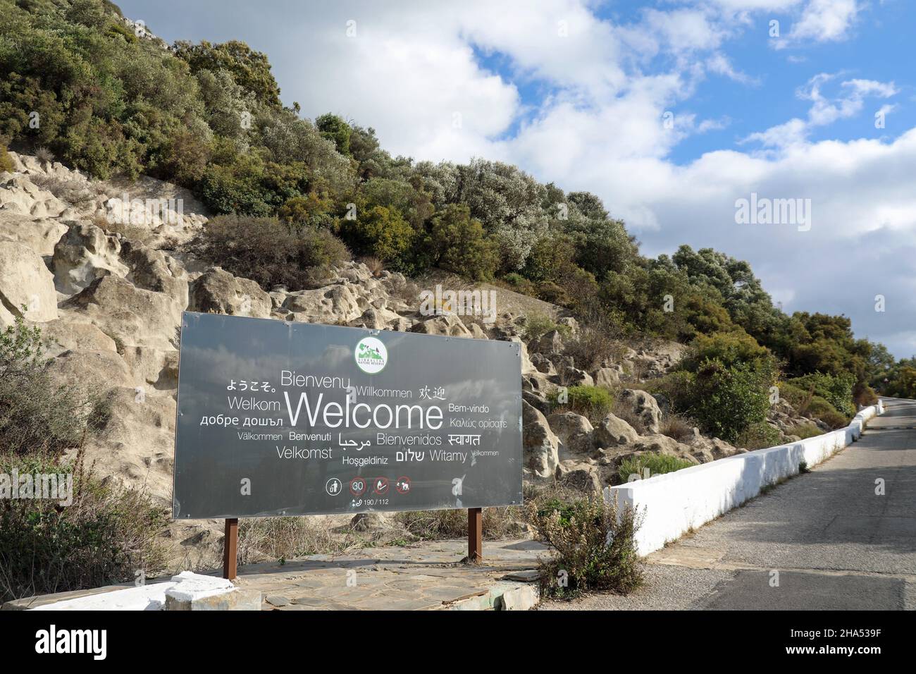 Multilingual sign in Gibraltar Stock Photo Alamy