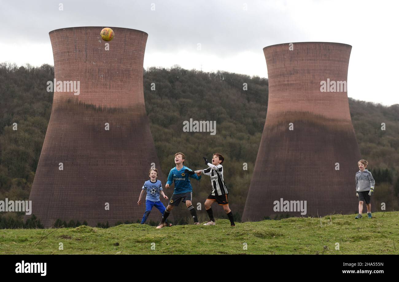 Boys playing football near Ironbridge Power Station 2019 Picture by DAVID BAGNALL Stock Photo