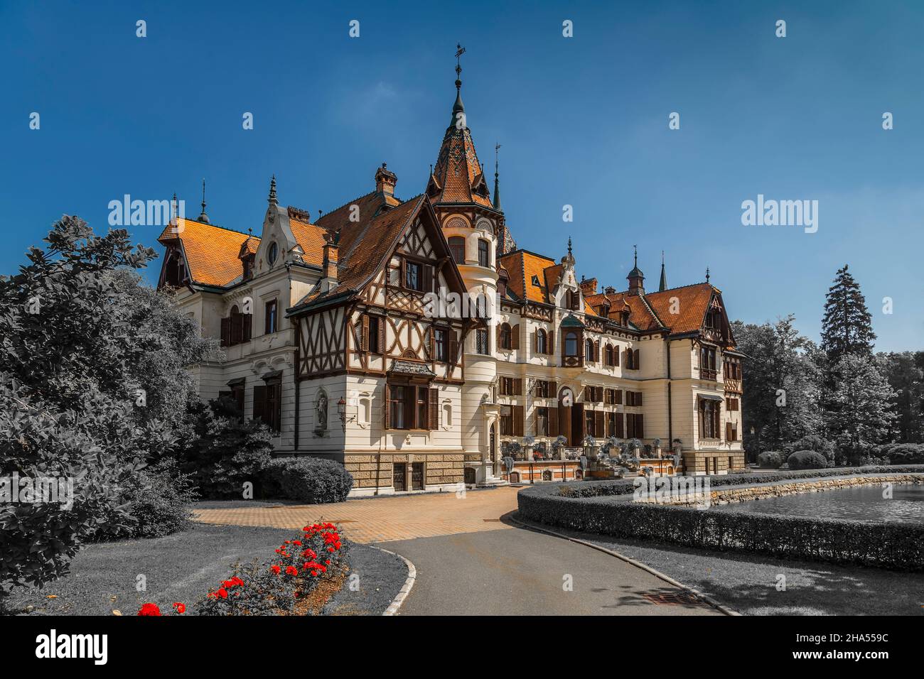The castle of Leshna was built according to the design of the Viennese architect Johann Mick in 1893. Zlín. Czech Republic Stock Photo