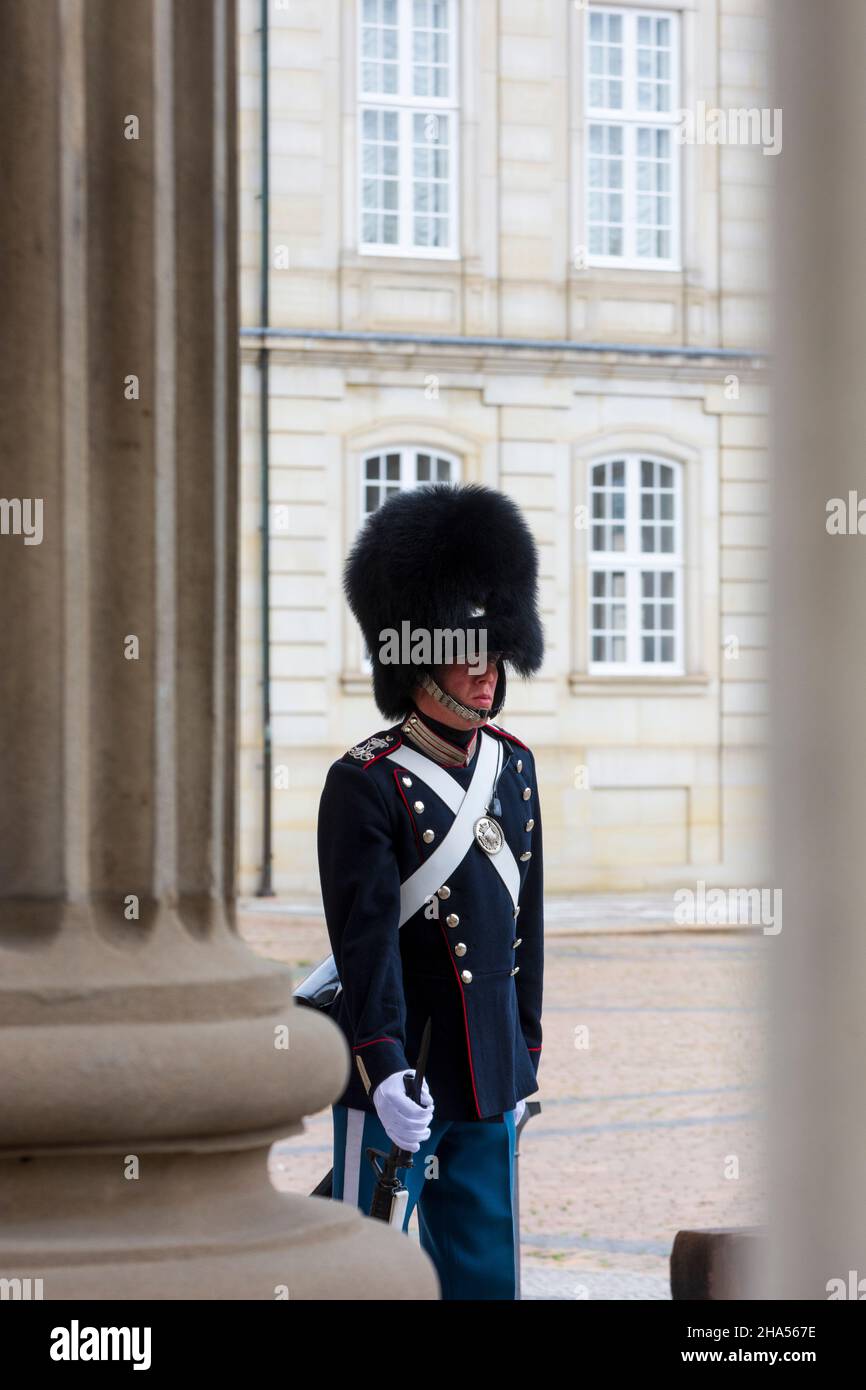 Copenhagen, Koebenhavn: Royal Guard, changing of the guard in front of Amalienborg Palace, M16 rifle, in , Zealand, Sealand, Sjaelland, Denmark Stock Photo
