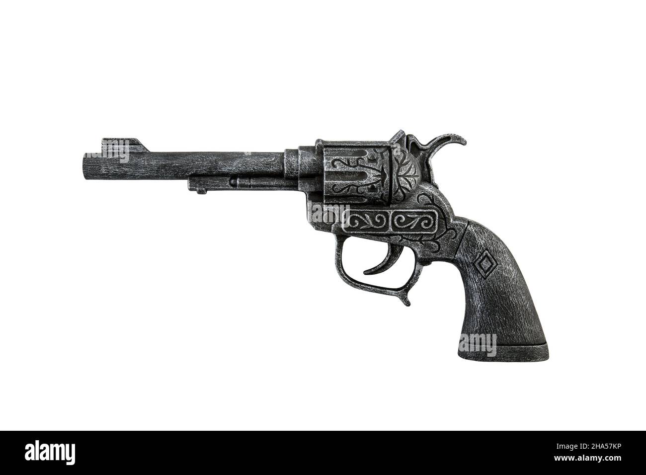 Old black revolver gun isolated on white background with clipping path Stock Photo