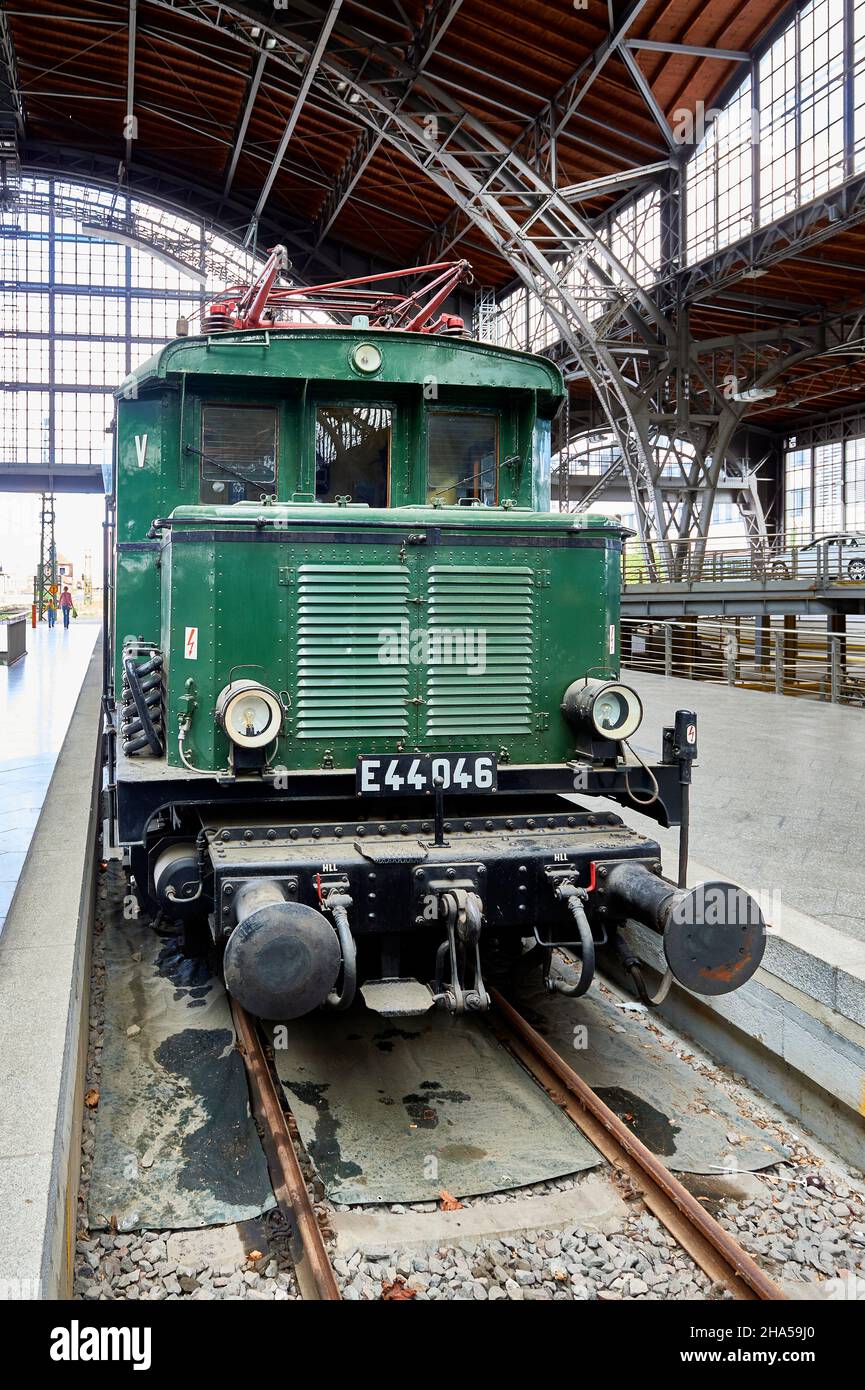 Historic locomotives at Leipzig Central Station, Saxony, Germany Stock Photo