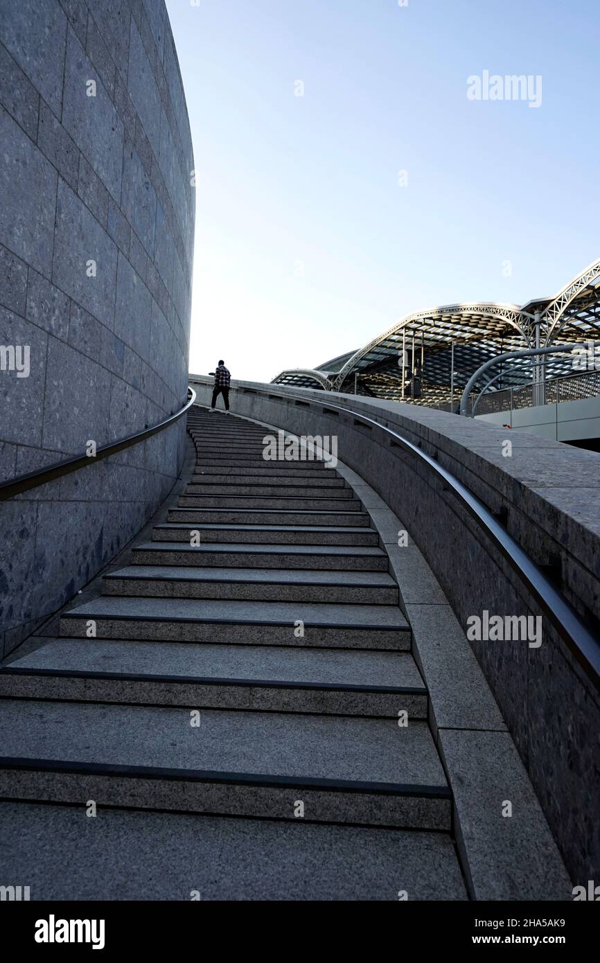 germany,north rhine-westphalia,cologne,am domhof,stone stairs,staircase,1 person,blue hour Stock Photo