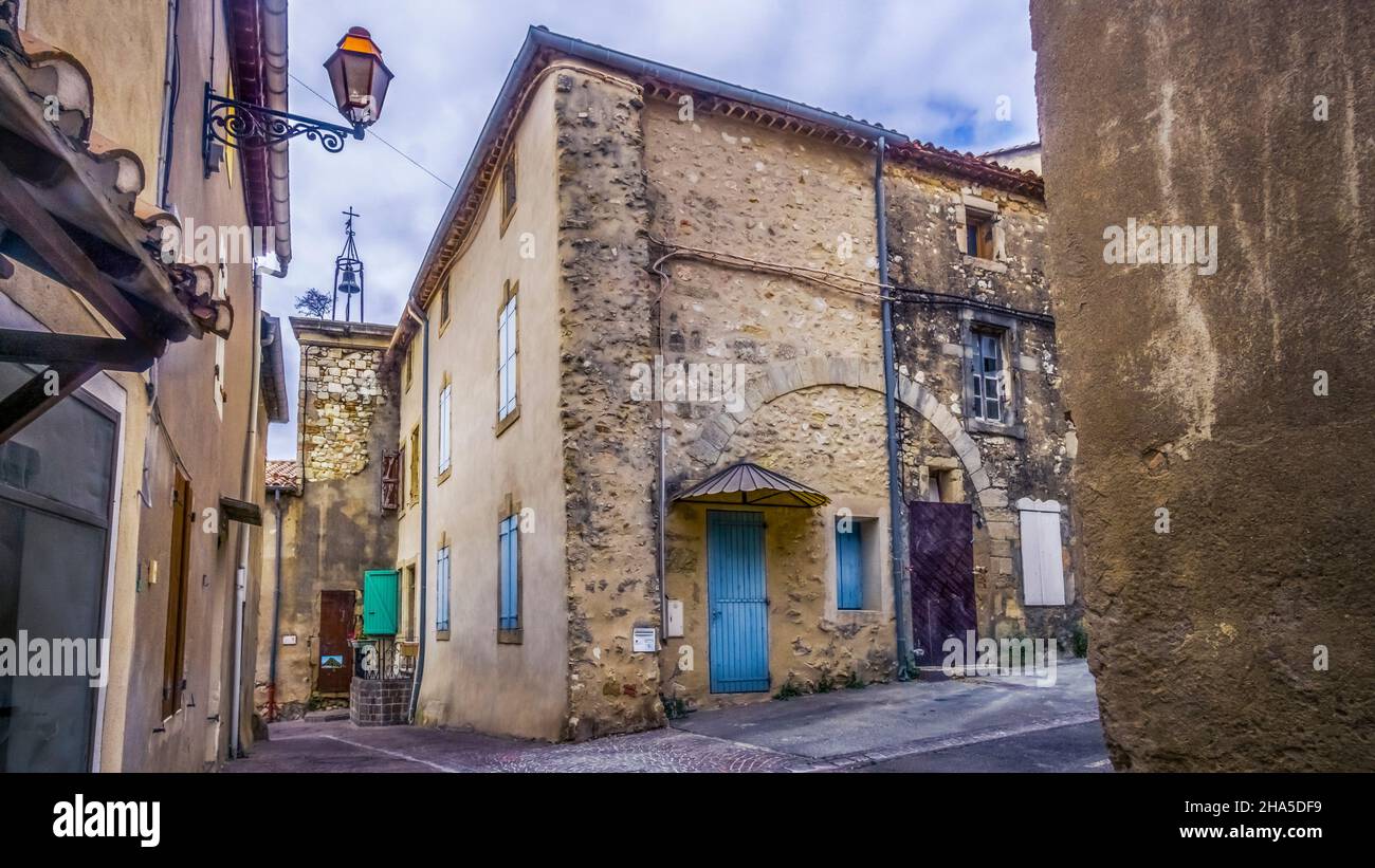 center of fleury d'aude. bell tower of the chapelle des penitents. built in the middle of the 18th century. monument historique. Stock Photo