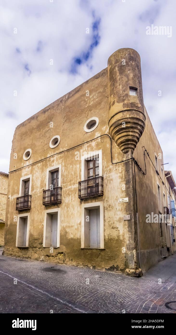 house in the former fortified castle in fleury d'aude. wait on the southeast corner. Stock Photo