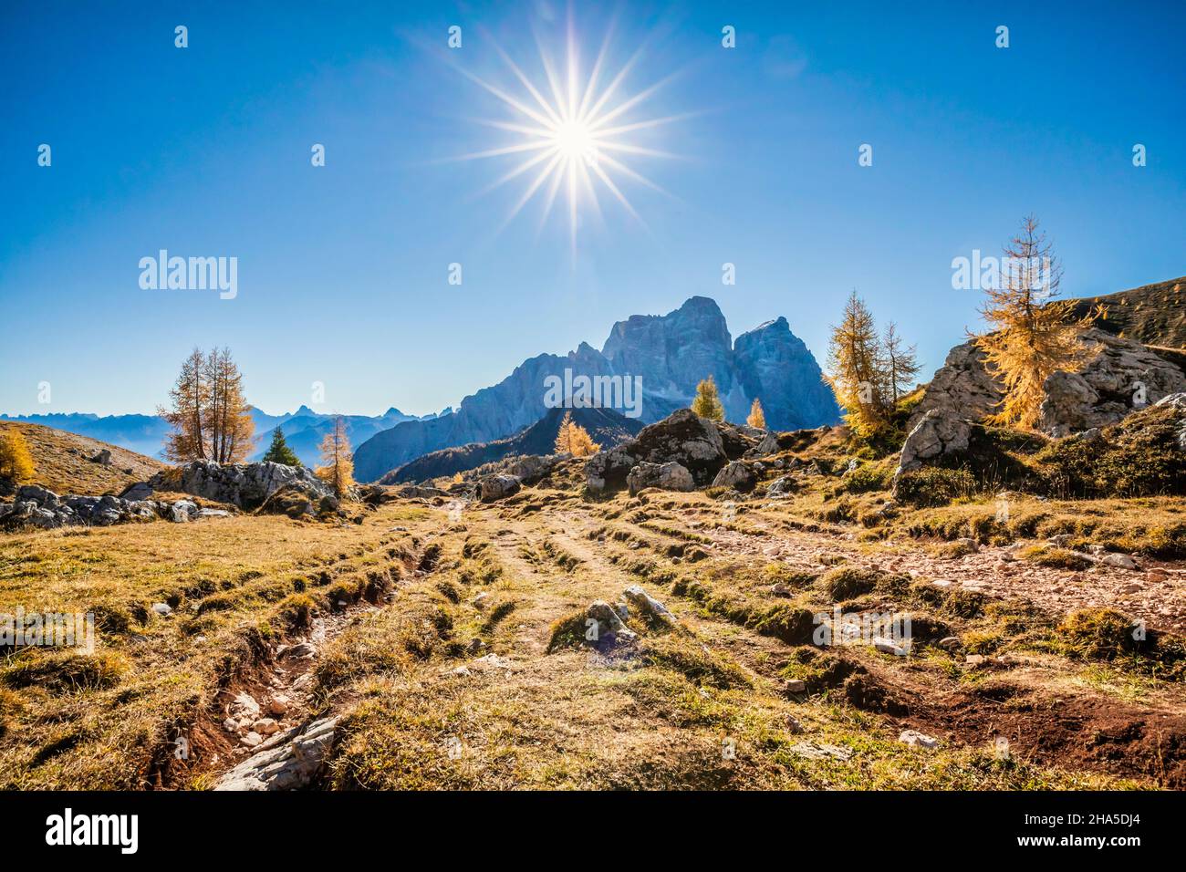 mount pelmo in autumn as seen near forcella col duro,dolomites,belluno province,veneto,italy Stock Photo
