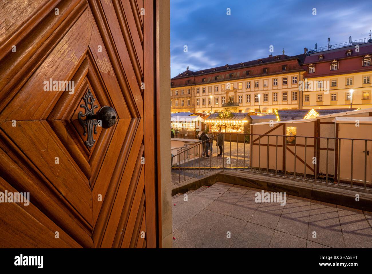 view from the front door of the christmas market in bamberg,bavaria,germany Stock Photo