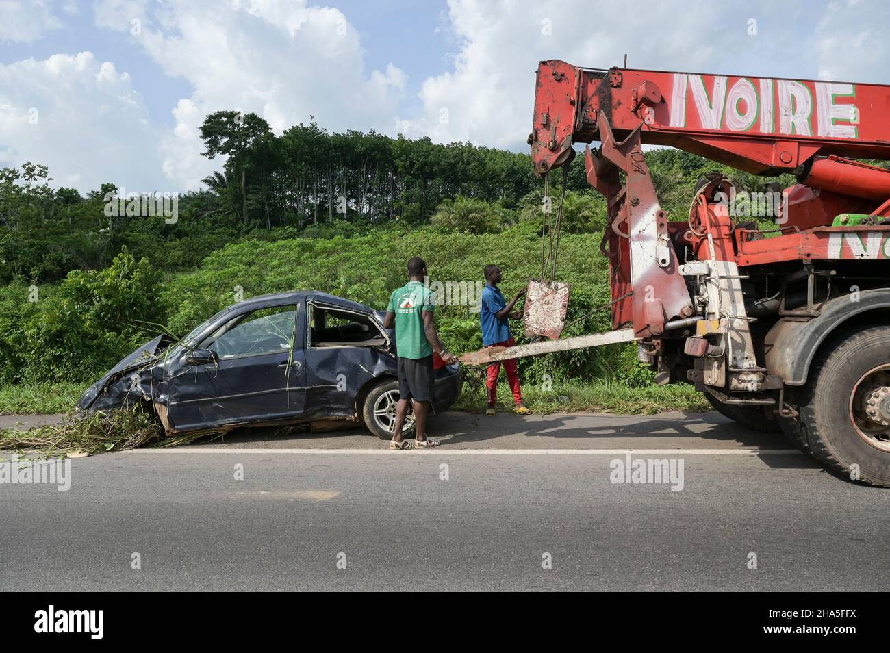 Ivory Coast Car Accident On Highway Abidjan Nach Yamoussoukro