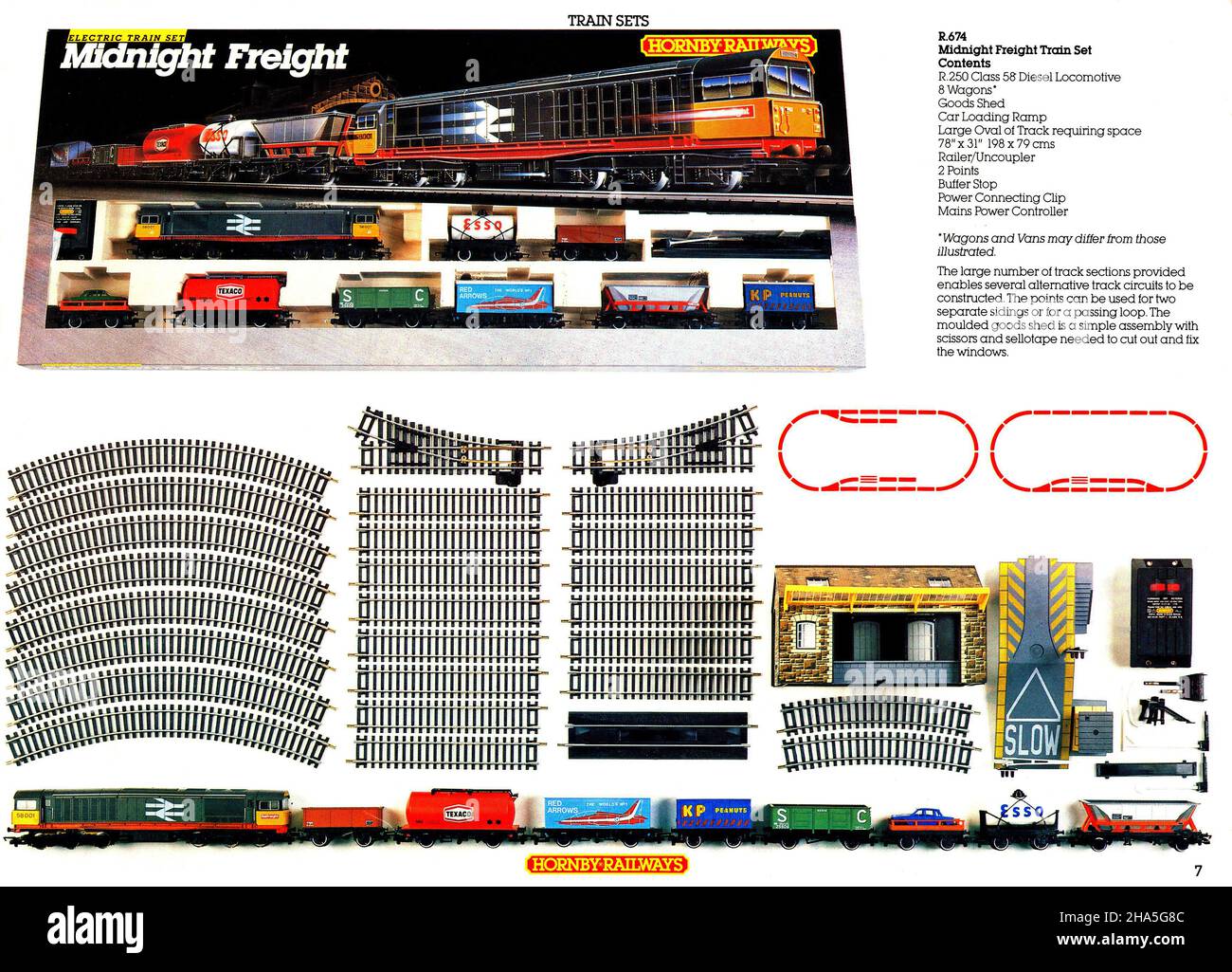 Page of a 1987 Hornby model railway catalogue featuring train sets