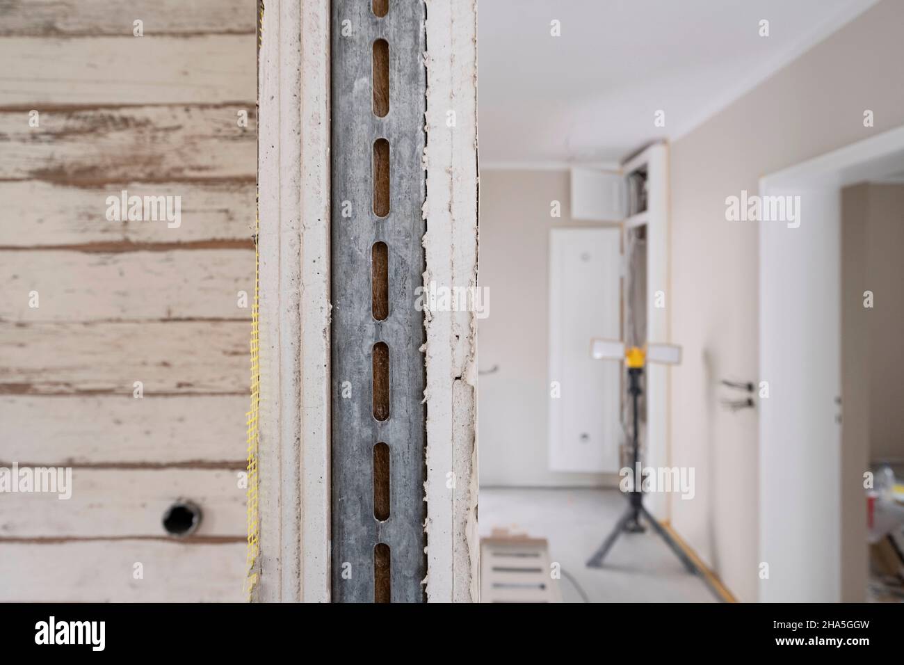 construction site,refurbishment and renovation of an apartment,cross section of a drywall Stock Photo