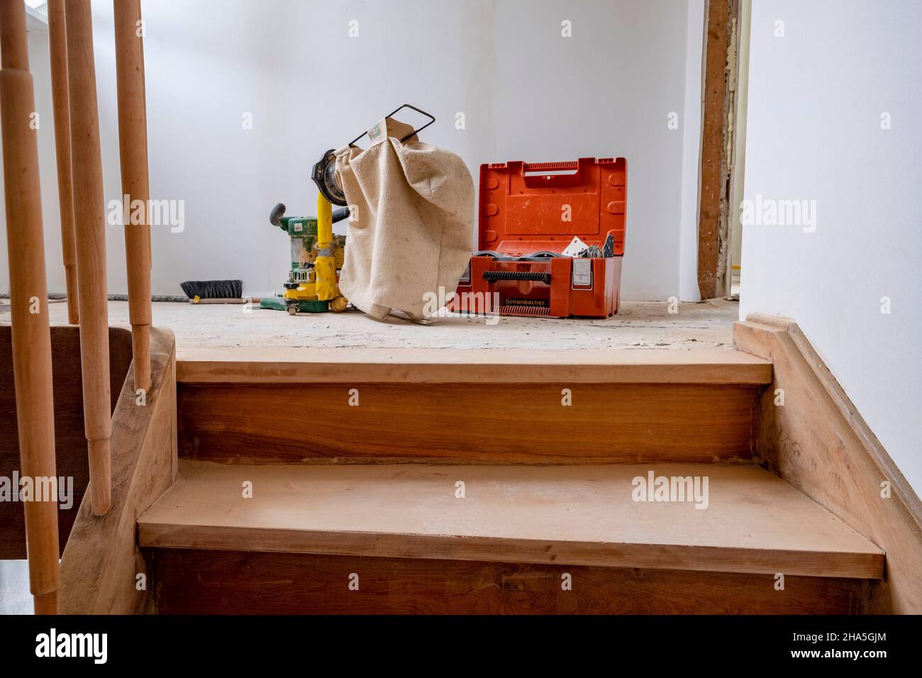 construction site,refurbishment and renovation of an apartment,real wooden staircase of an old building Stock Photo
