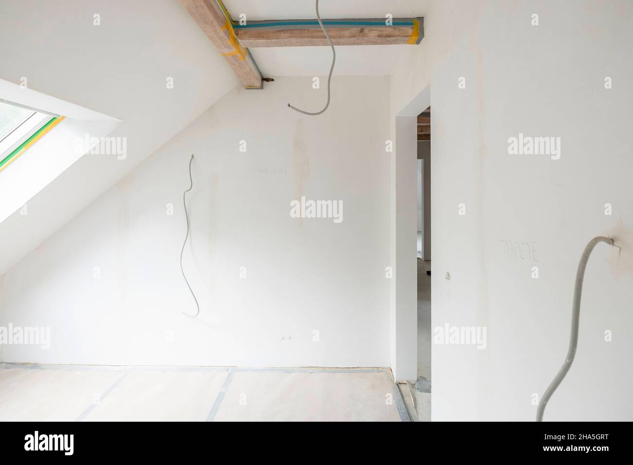 construction site,refurbishment and renovation of an apartment,empty room in the attic Stock Photo