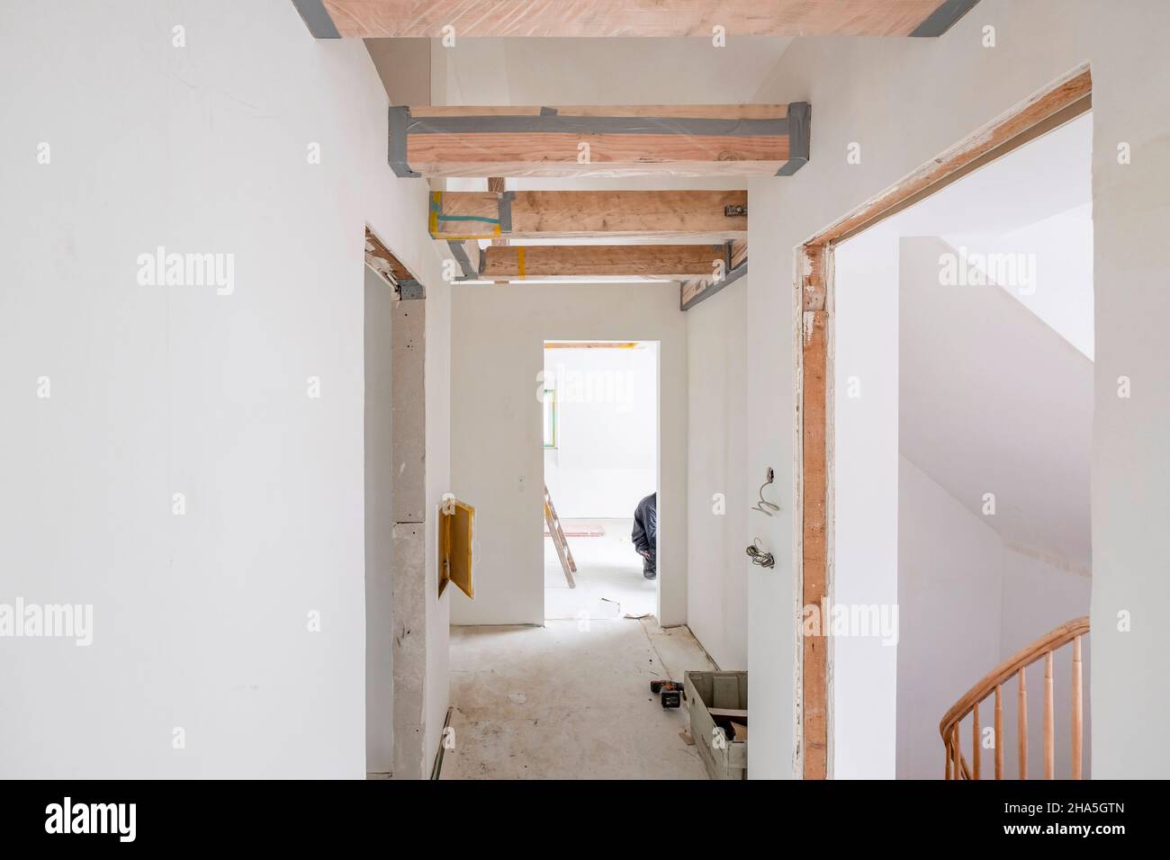 construction site,refurbishment and renovation of an apartment,hallway and staircase of an attic Stock Photo